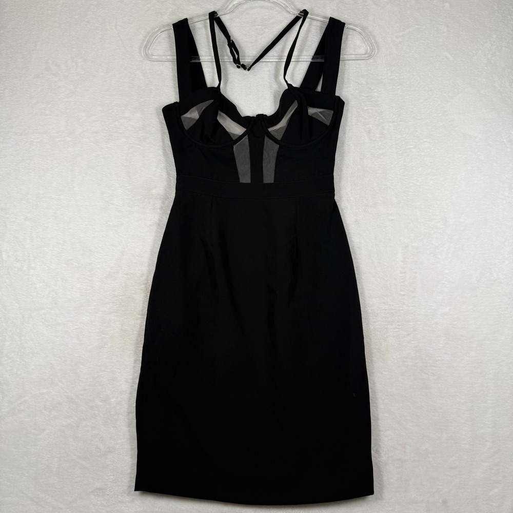 House‎ of CB London Camina Black Mesh Corset Bodycon Dress SB2247 XS